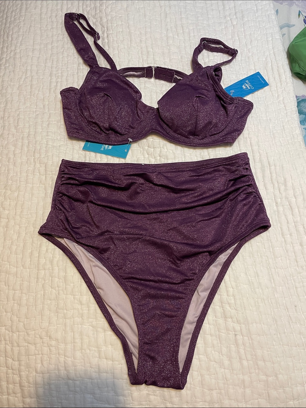 Cupshe Shimmery Deep Purple High-Waist Bikini Set